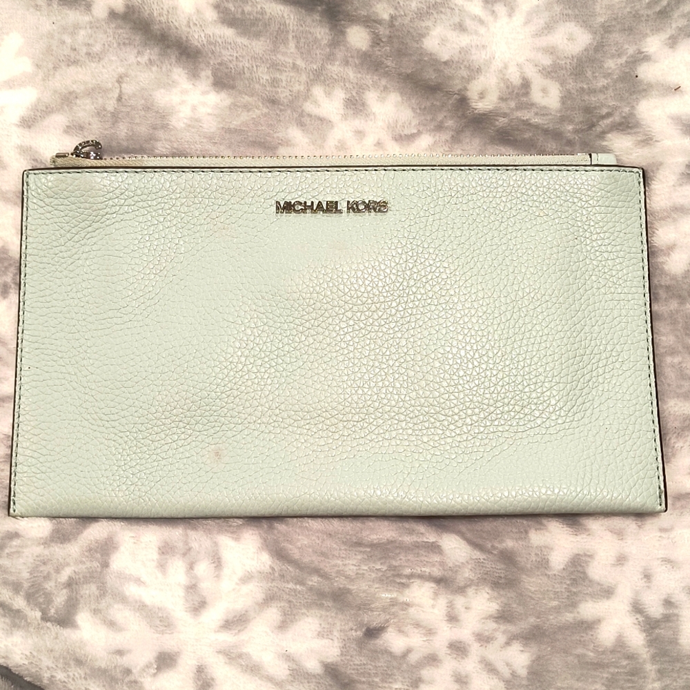 Michael Kors Envelope Bag, Light Blue, Missing Zipper Pull, GUC 10" x 5.5"